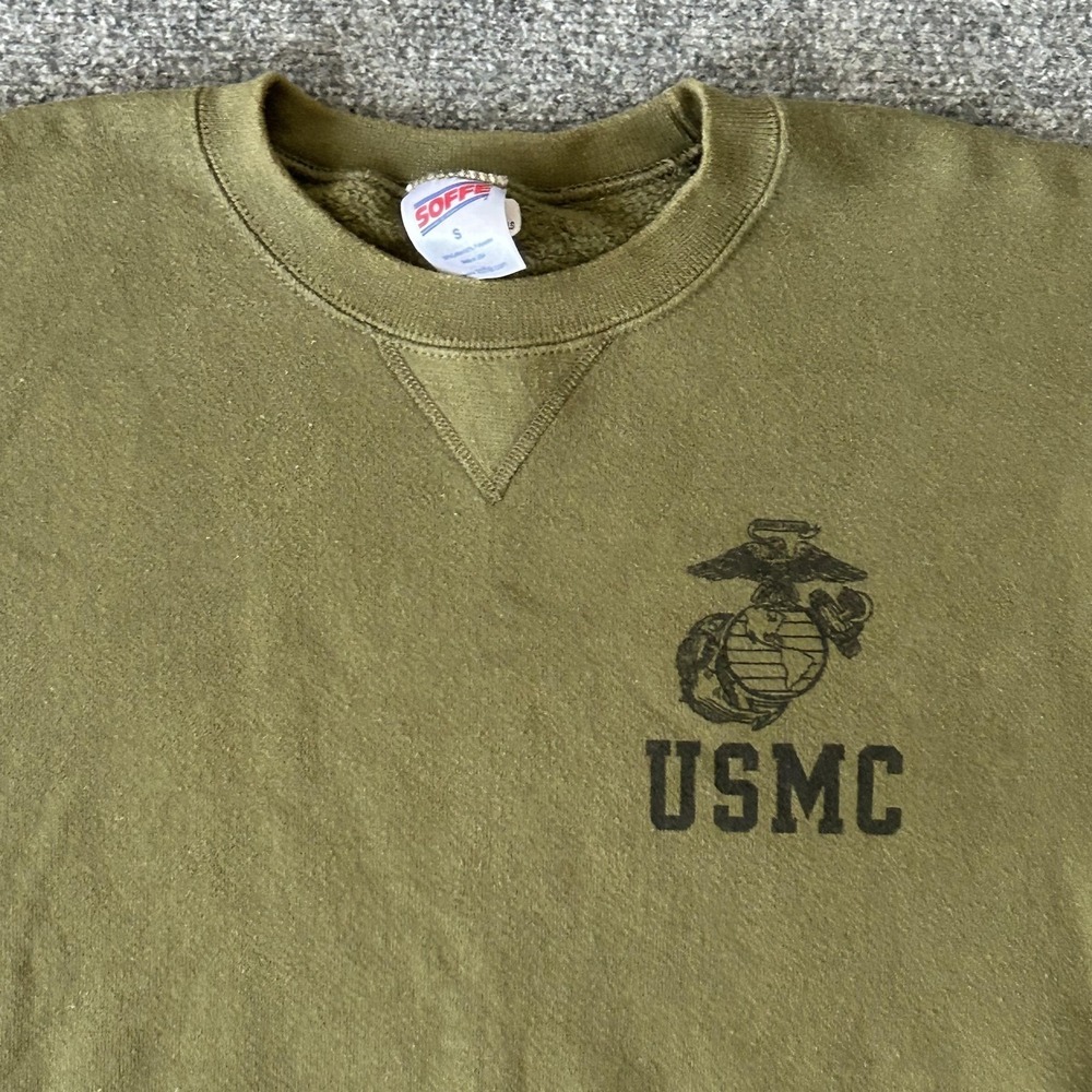 USMC Sweatshirt Mens Small Green Made USA Fleece Crewneck Pullover Marine Soffe - Picture 5 of 9
